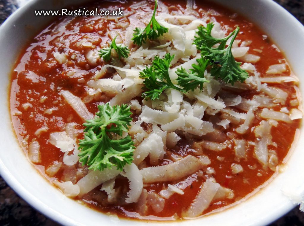 Bowl of roasted tomato and pepper soup