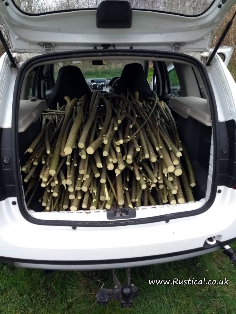 Willow sticks loaded into the back of the car